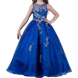 NEW LITTLE ROSIE girl's long pageant dress in royal